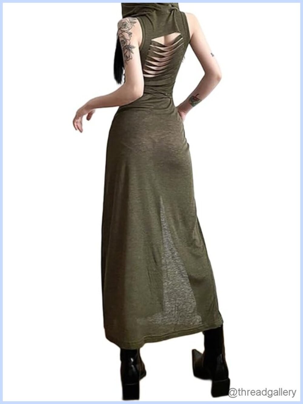 Sexy High Slit Maxi Bodycon Dress Sleeveless Cutout Club Party Halloween